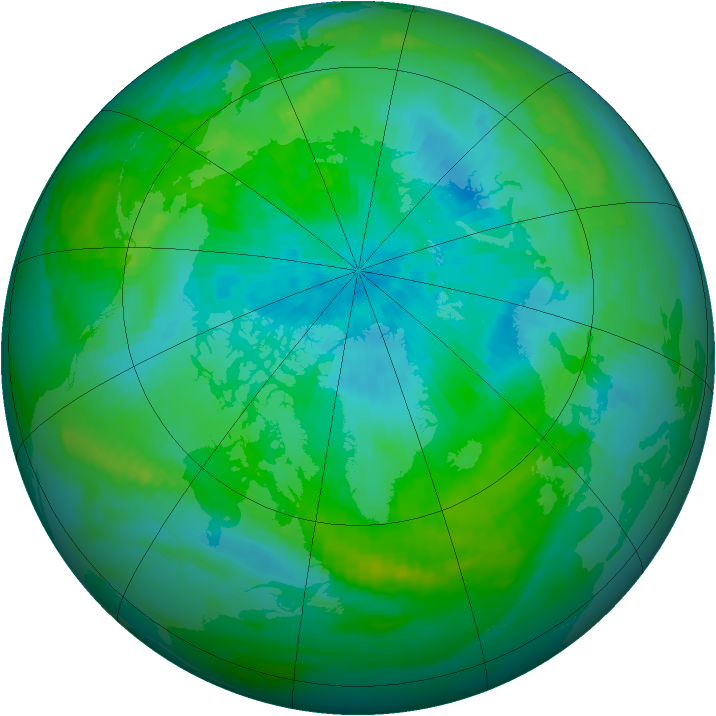 Arctic ozone map for 25 August 1992